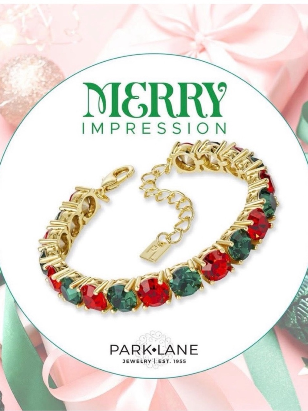 Park Lane Gold Bracelet with Red and Green Stones